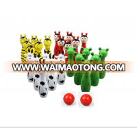 Wooden cartoon animals wooden mini bowling ball sets toy for kids